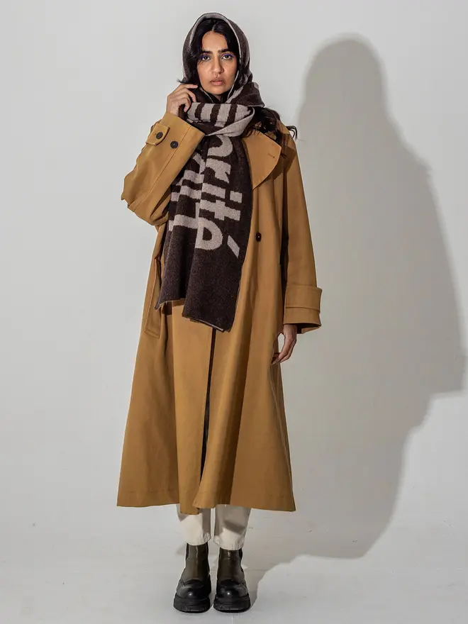 Cocoa and mushroom Liberté Egalité Sororité scarf