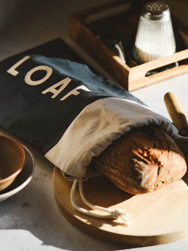 Linen Navy Bread Bag