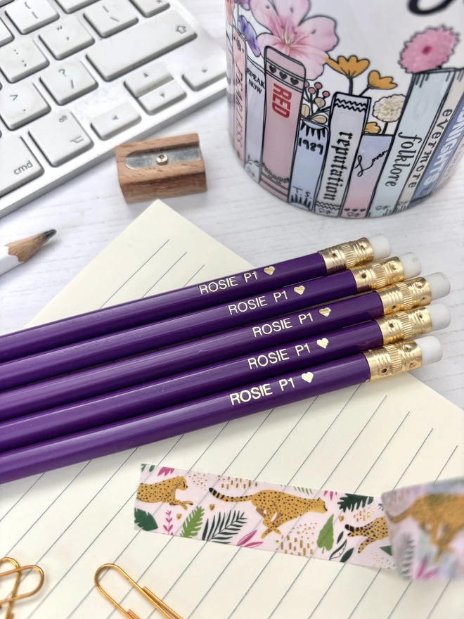 Personalised Dark Purple Mix HB Pencil Set
