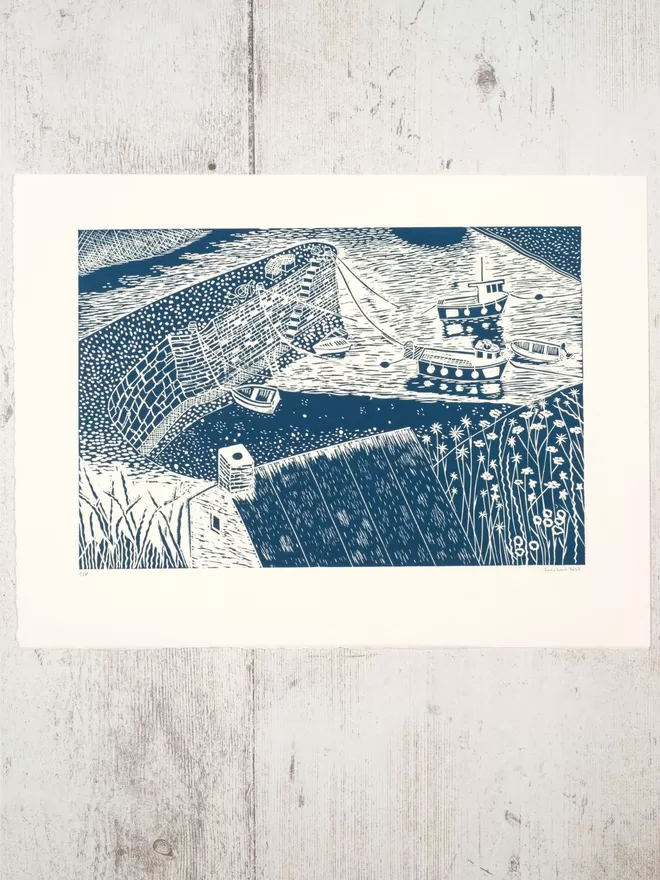 Picture of Porthgain Harbour, taken from an original Lino Print 