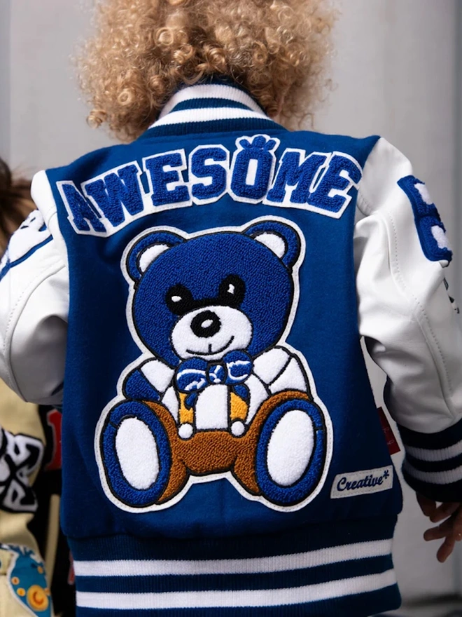 Awesome Letterman Blue Snap Front Jacket 