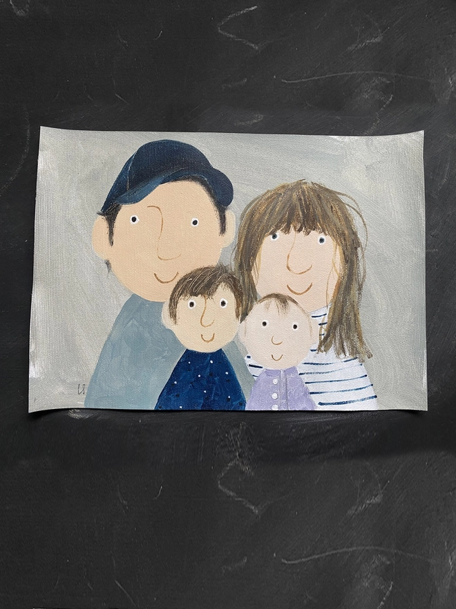 painted portrait of family of four