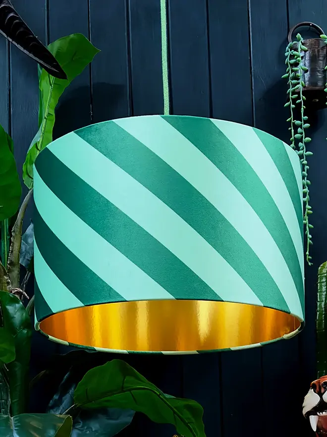 Apple Sours Helter Skelter Velvet Lampshades With Gold Foil Lining.