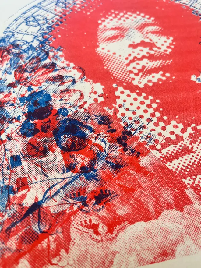 'Jimi Hendrix' Handmade Risograph Gig Poster, zoomed in. 
