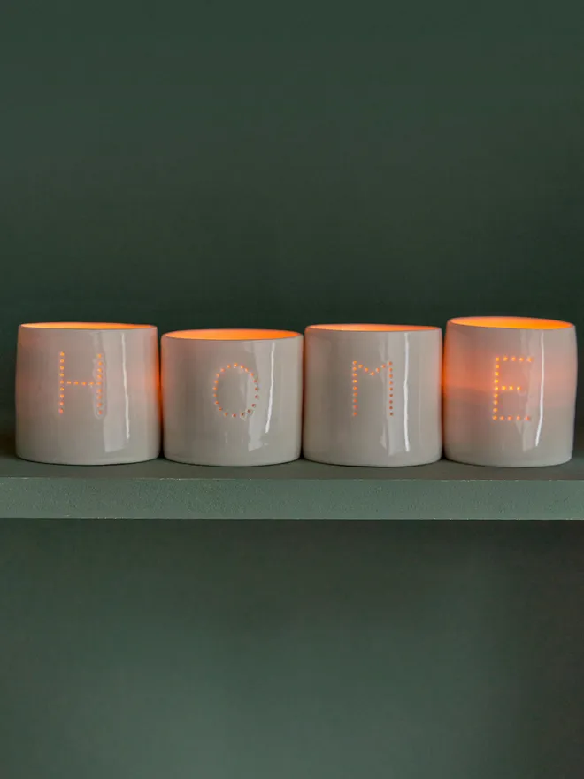 Home Letter Mini Porcelain Tealight Holder Set