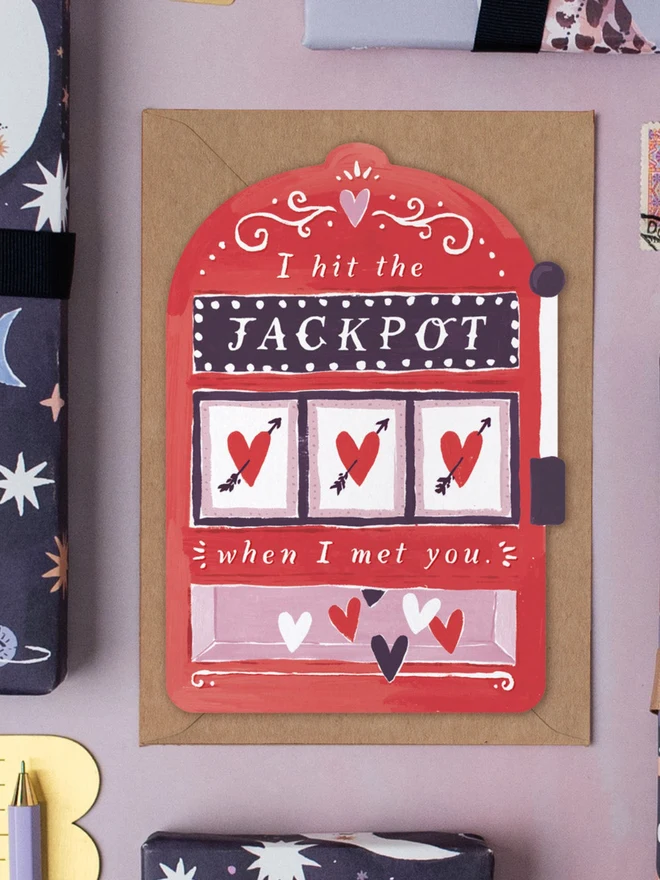 Jackpot Love Card styled with other Sister Paper Co greeting cards