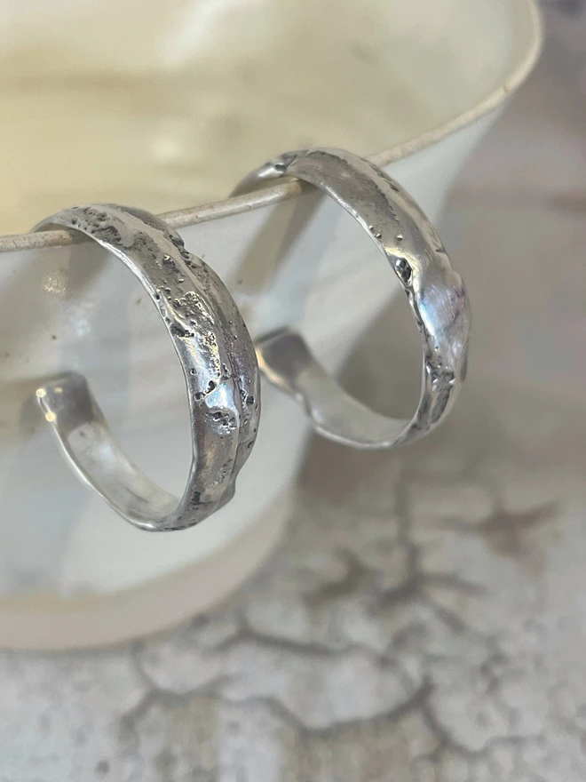 celina c jewellery salisbury handmade recycled sandcast sterling silver statement hoop earrings holly & co