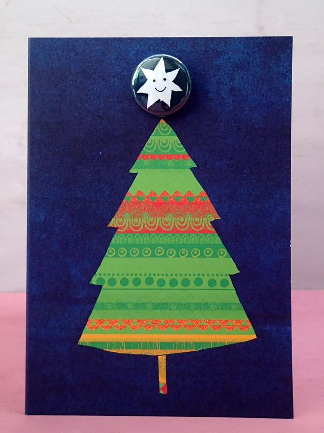 Christmas tree card with star badge