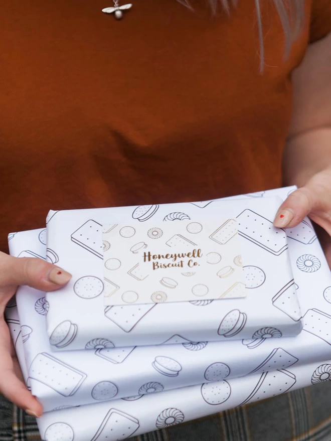 Packaging of the honeywell bake biscuits, gift for bird watchers