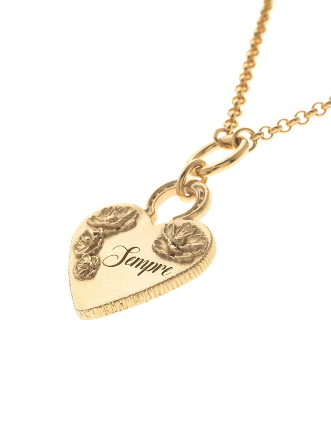 Flower Engraved Heart Pendant gold