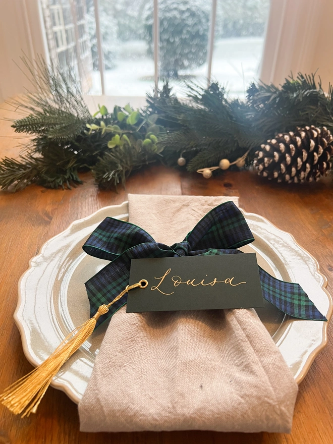 Personalised Calligraphy Green Christmas Place Cards 