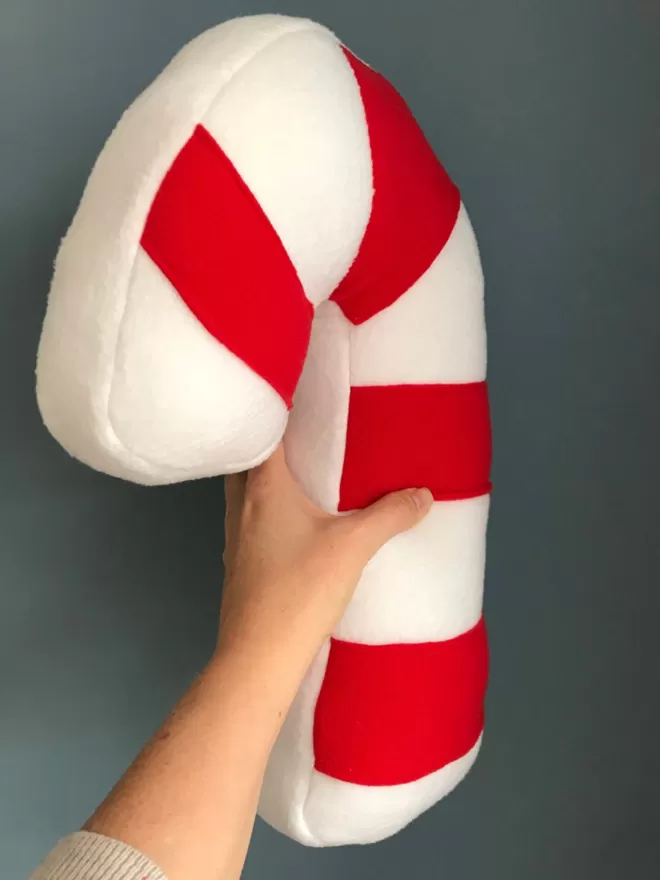 Red and White Candy Cane Cushion Side view