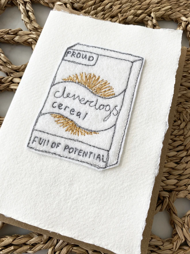 cleverclogs cereal embroidered card