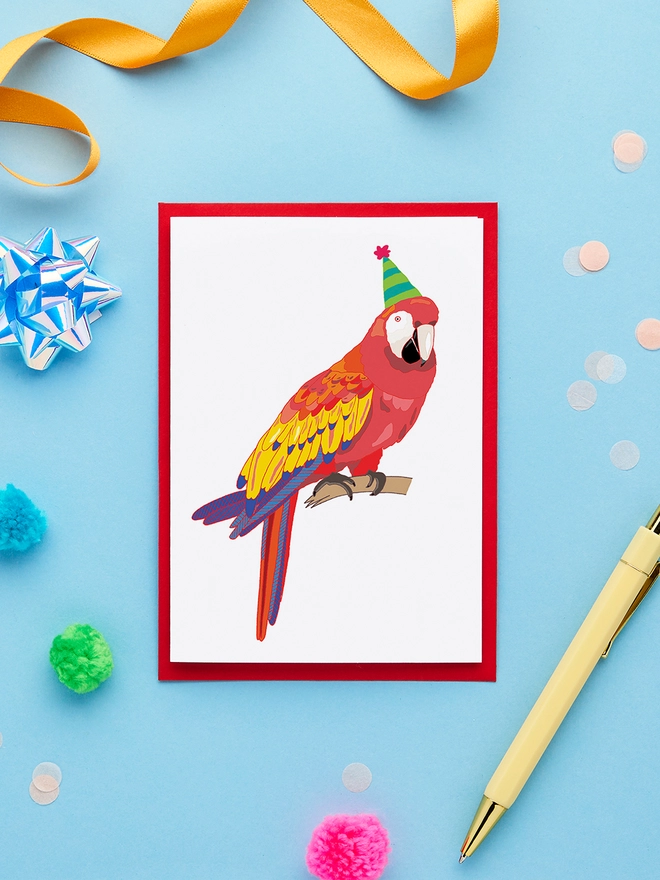 Parrot Birthday Card with Red Envelope