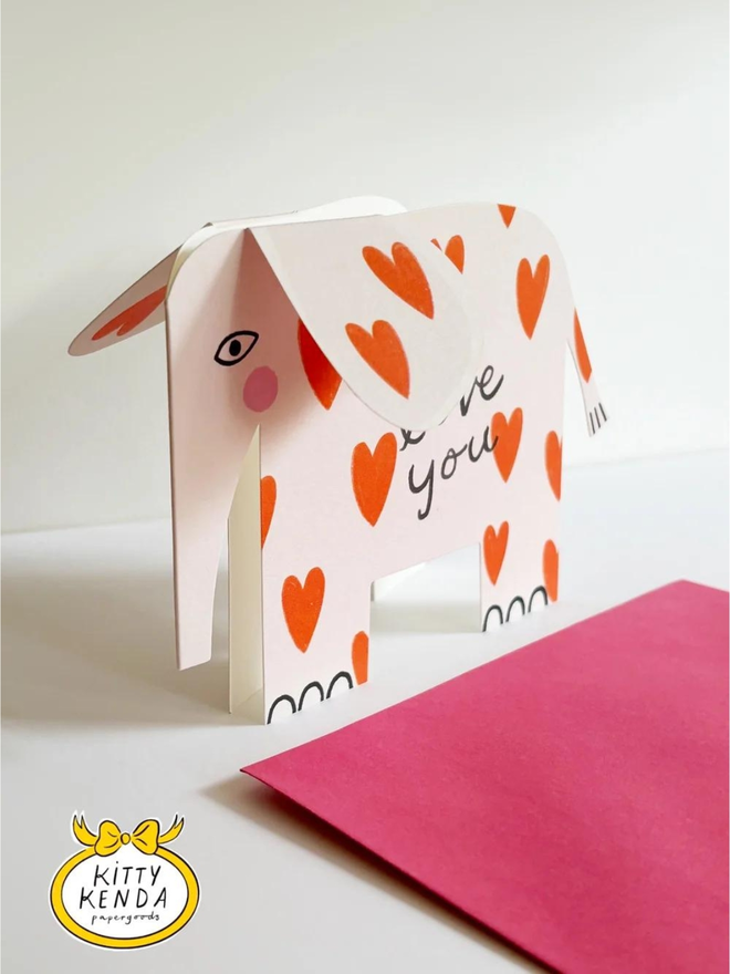 love you hearts elephant fold out card