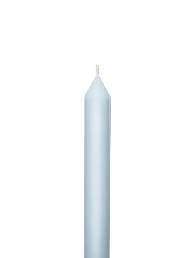 milk blue taper candle pair