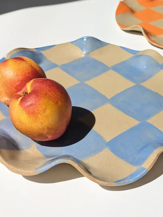 Baby Blue Check Wavy Serving Platter