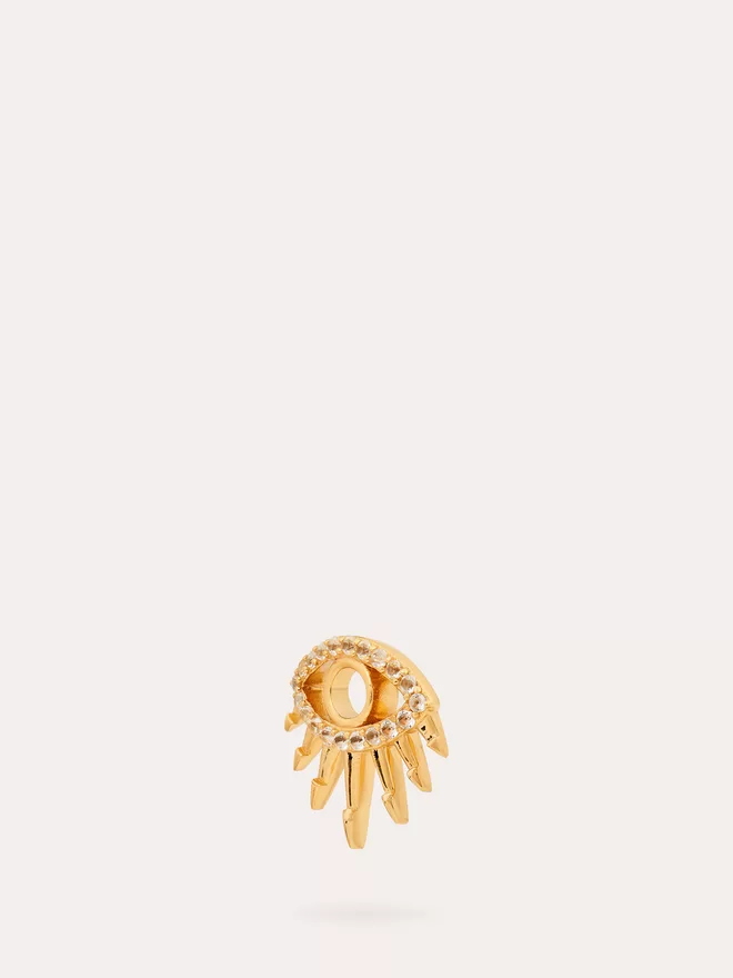 side view of Mal de Ojo evil eye gold Charm featuring white topaz stones