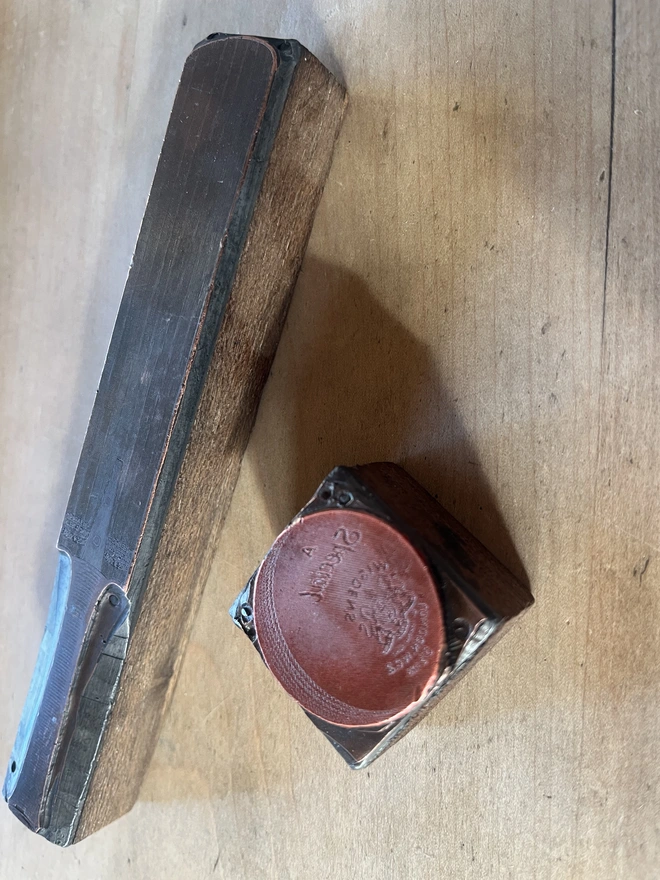 Picture of Original Lettepress printing of bat and ball from early 1900's used to make cricket print 'No no, I love it'