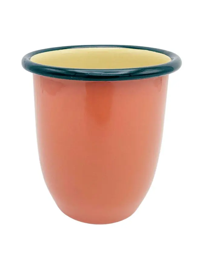 Enamel Tumbler, a tumbler sitting on a white plain surface. 