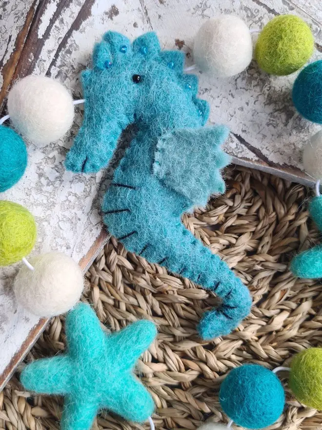 Turquoise Seahorse Garland Felt Ocean Nursery Decor