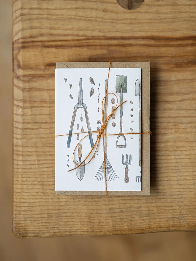 Watercolour Illustration Garden Tools Concertina Card 