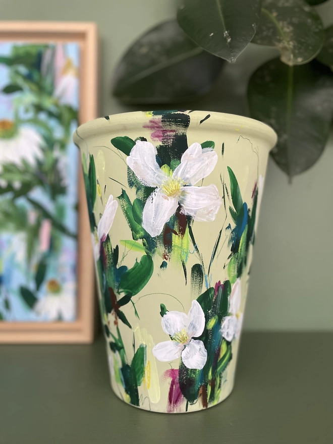 Pale Green Hand Painted Tall Vase
