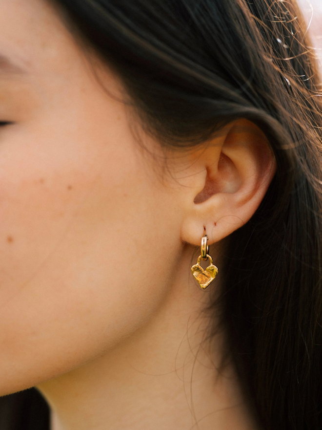 Gold hoop heart earrings