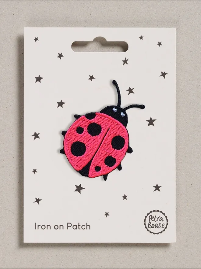 Ladybird iron on embroidered fabric patch. 