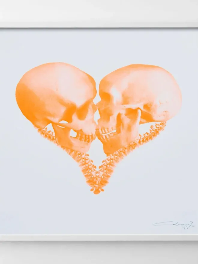 skull heart screen print Fluoro Orange
