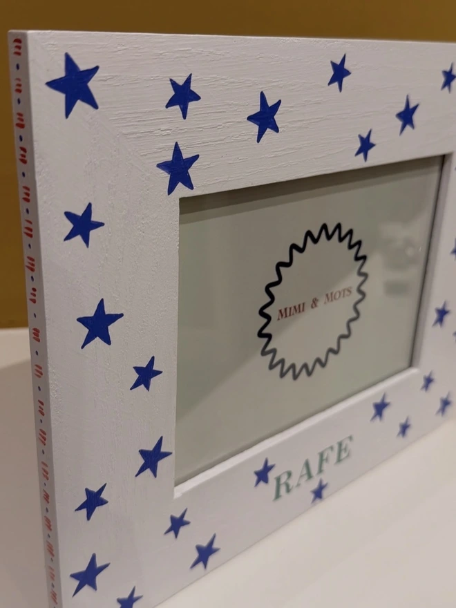 Side view of blue star photo frame 