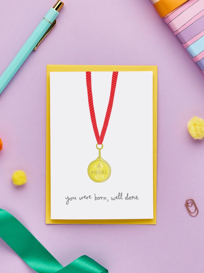 A Funny Birthday Card Featuring a Hand Drawn Medal