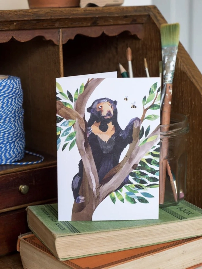 Sun Bear & Bees Greetings Card