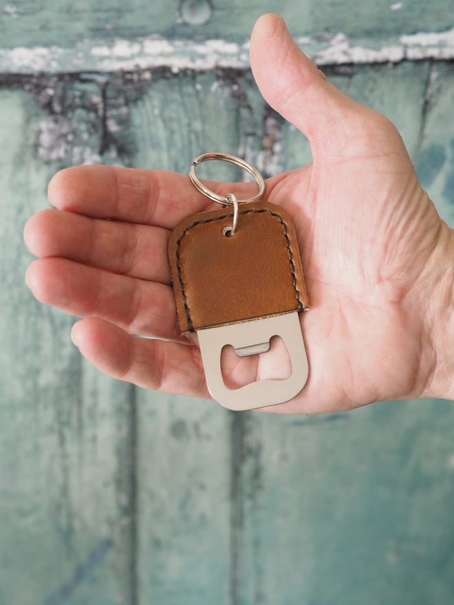 tan brown personalised leather bottle opener