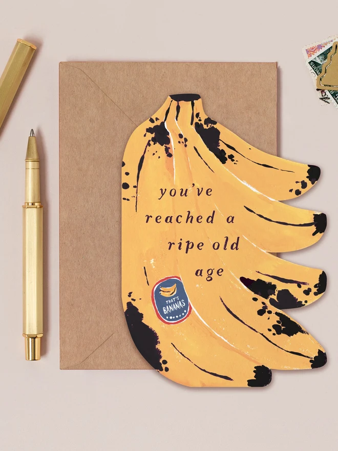 Ripe Bananas Birthday Card by Sister Paper Co with a kraft envelope