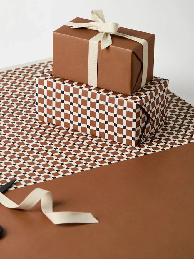 Brugge Tile & Plain Cinnamon Gift Wrapping Paper