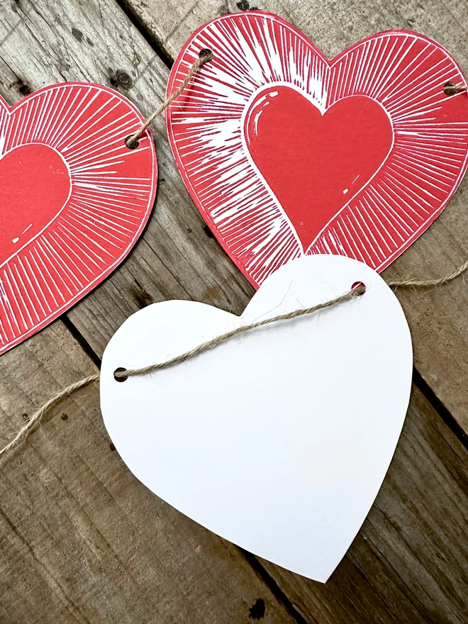 Love Heart Garland Hand Printed Linocut Bunting Decoration