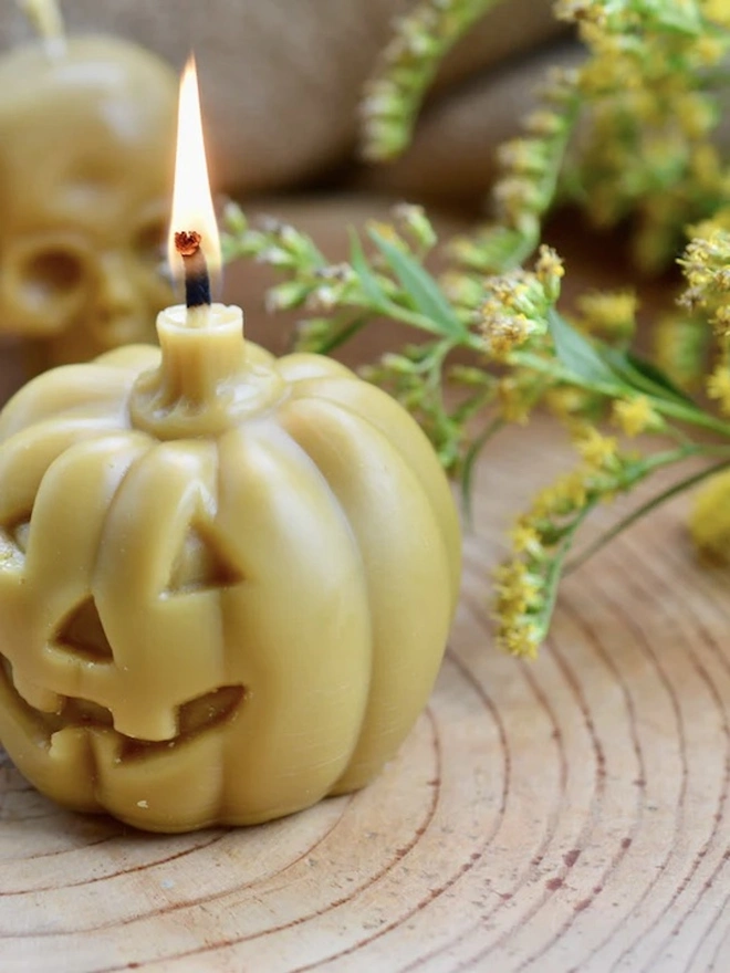 Halloween Scary Pumpkin Jack O’Lantern Beeswax Candle