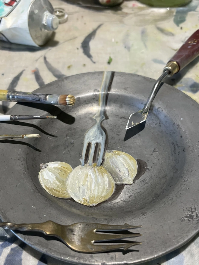 painting onions in studio