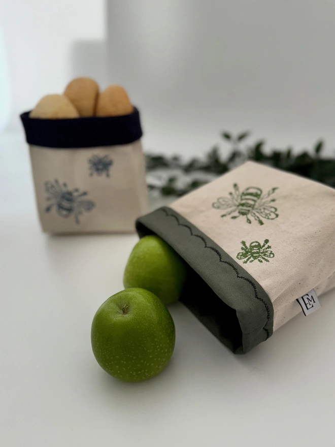 Bee Block Printed Fabric Bread Basket