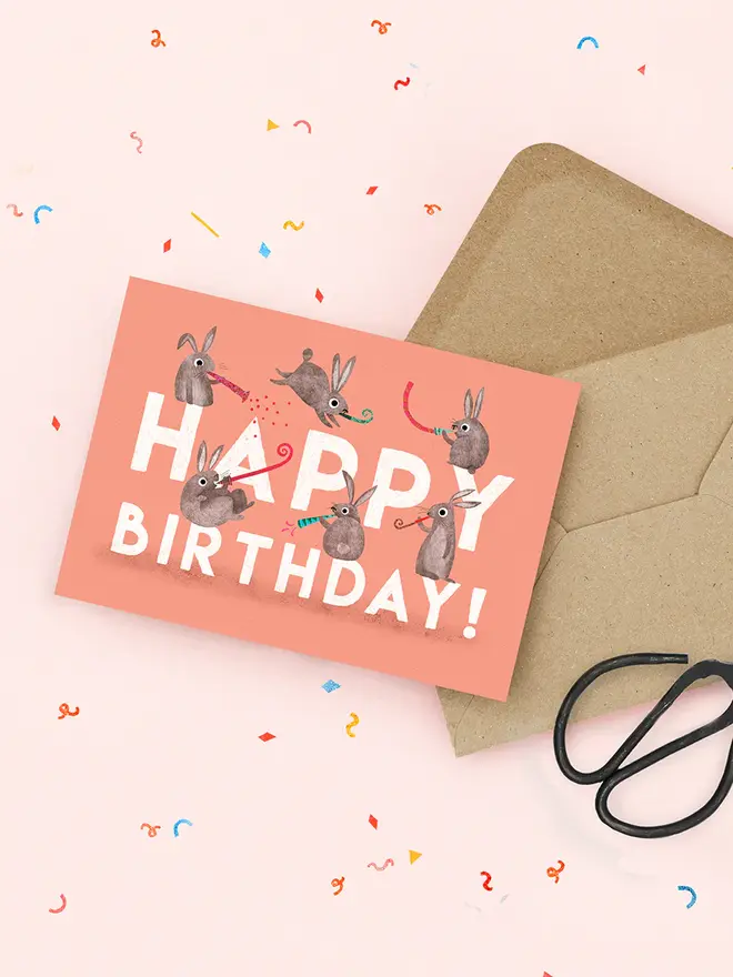 happy birthday rabbits illustrated card