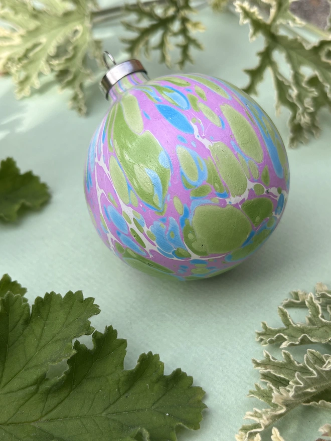 Hand-marbled ceramic bauble