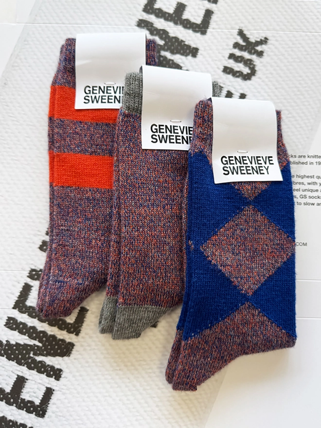 luxury sock gift set for sock lovers in blue and orange merino wool. British made