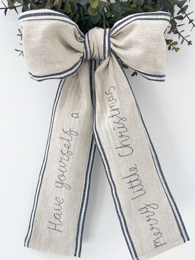 Christmas Embroidered Stripe Personalised Wreath Ribbon