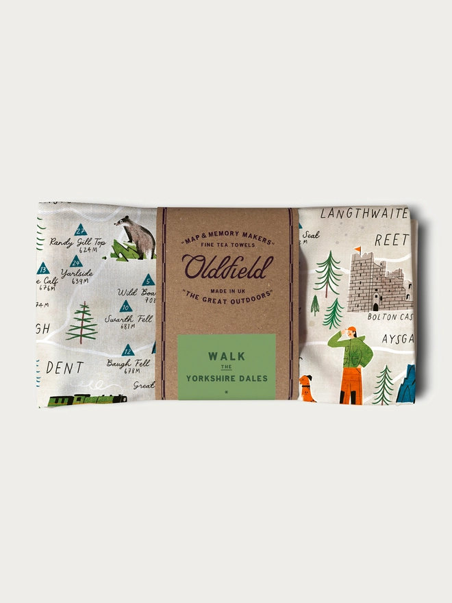 walk the dales tea towel folded and packaged