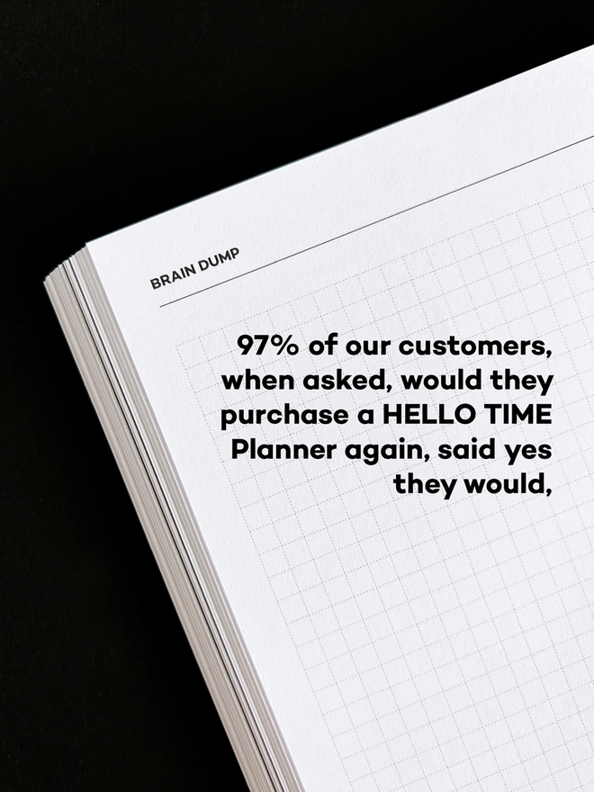 97% repeat purchase quote on braindump planner page