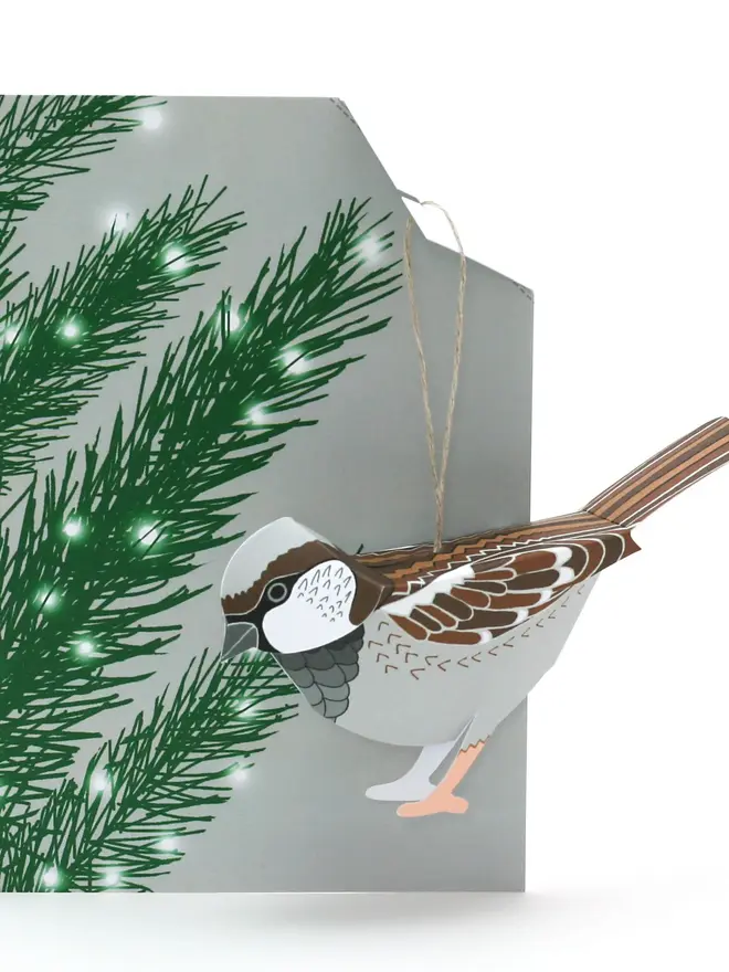 christmas card with pop out sparrow ornament