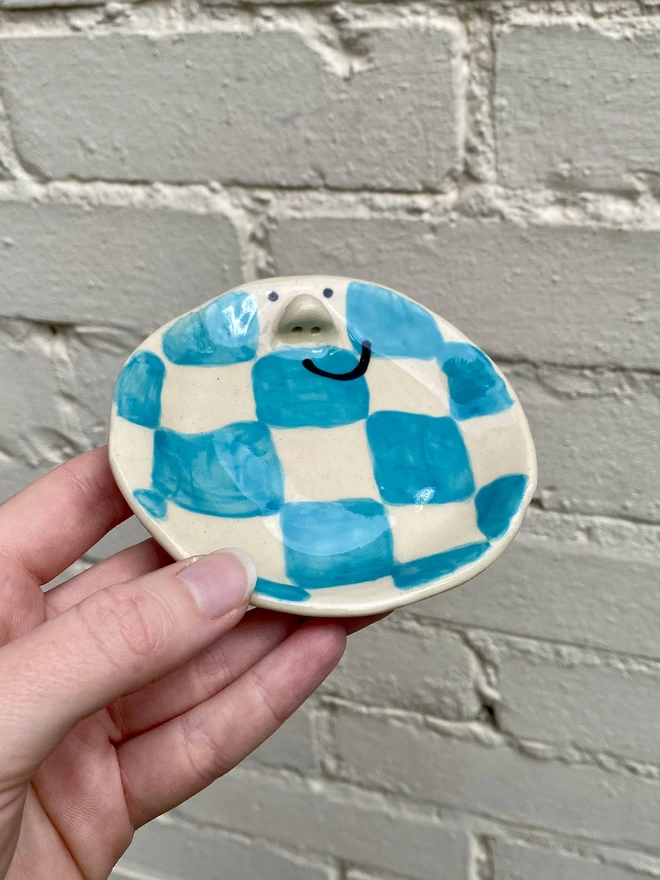 blue checkerboard trinket tray