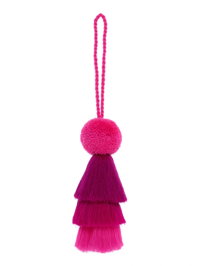 pink trio tassel pom pom basket and bag charm swag