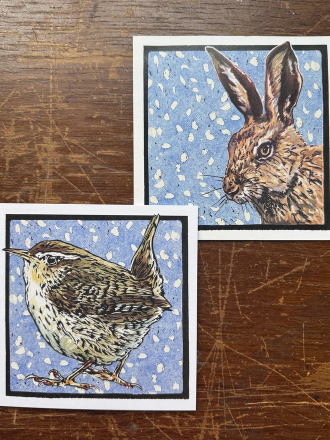 winter hare and wren snowy cards